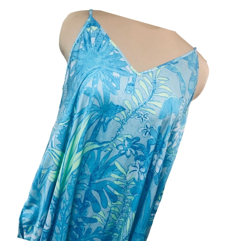 Van Winkle Blue Green Tropical Maxi Dress Beach‎ Coastal Boho Pockets Womens XL